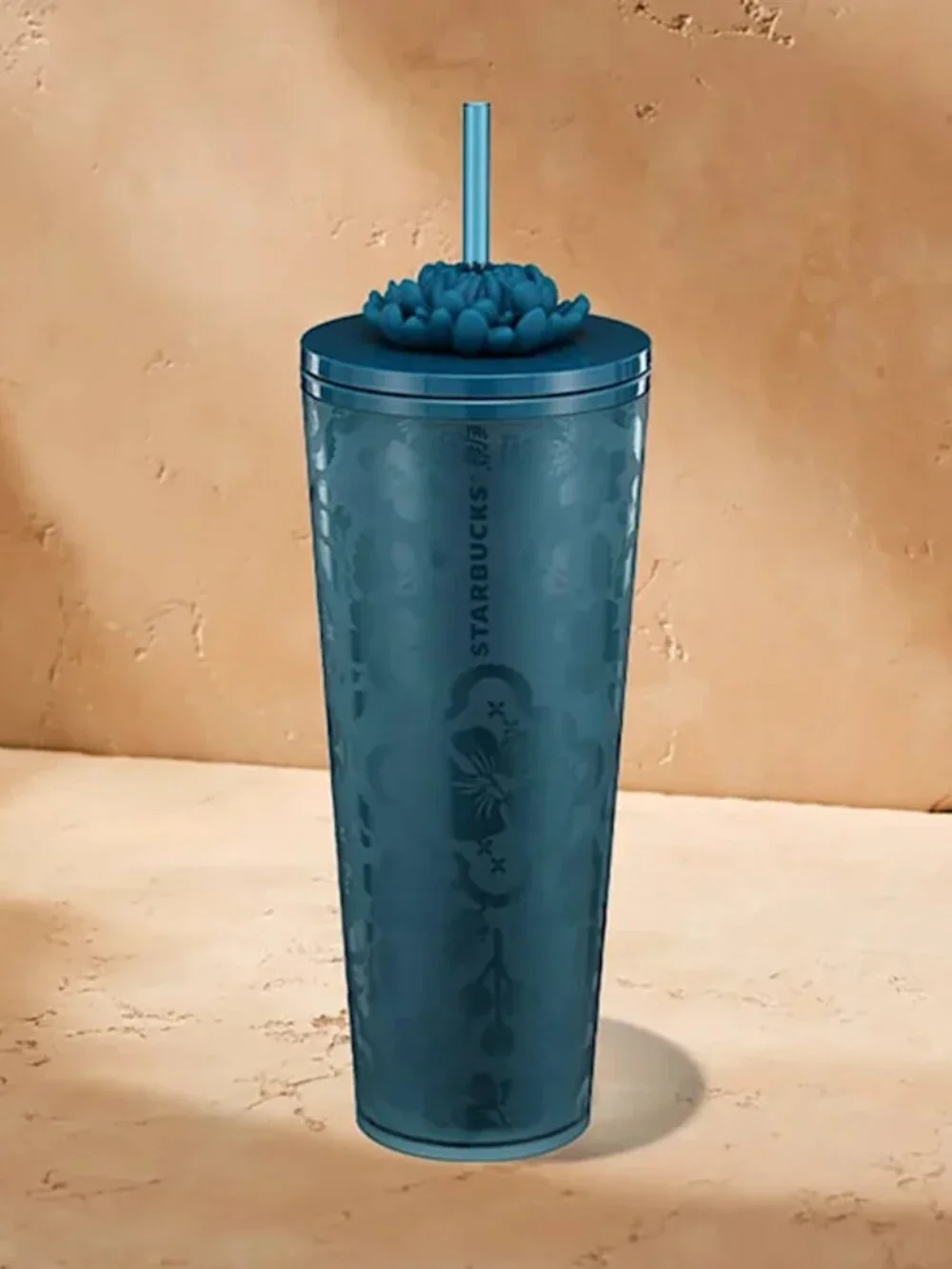 Starbucks Teal Floral Cold Cup Tumbler Silicone Blooming Flower Straw Charm NEW